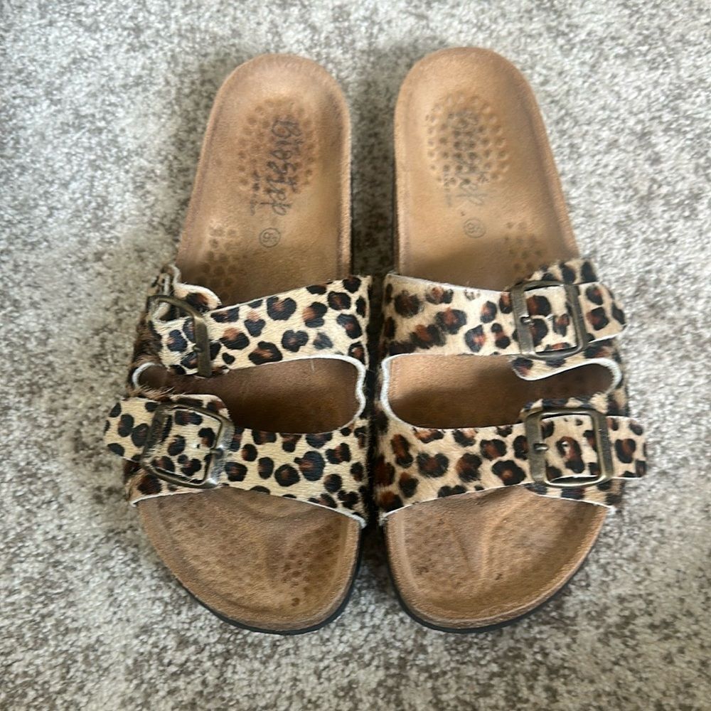 Biostep two-buckle sandals with a leopard print design 9.5
